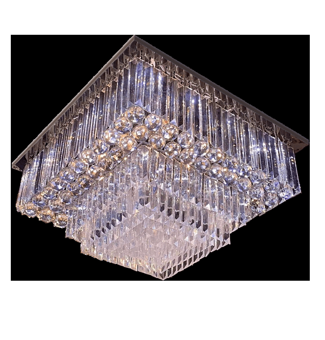 Lustre Cristal Quadrado Com Nove Soquetes E-14 Dourado